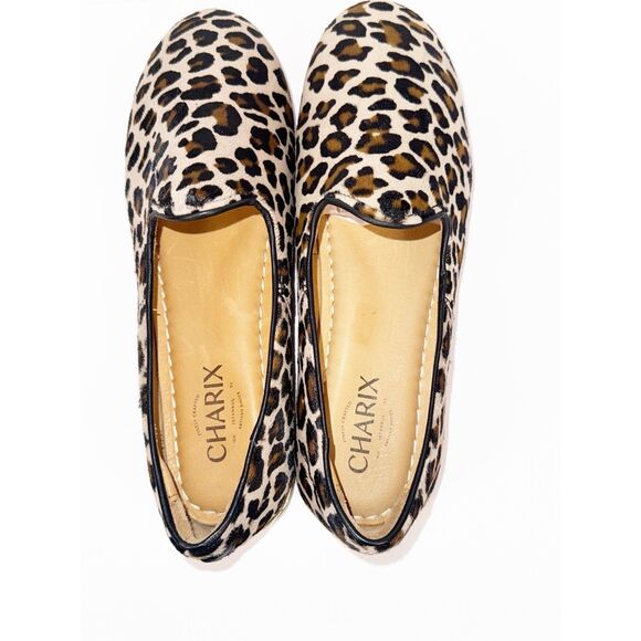 CHARIX Leopard Slip On Flat Loafers Comfort Cushion Leather Cowhide Hair 39/8.5 - Picture 8 of 16